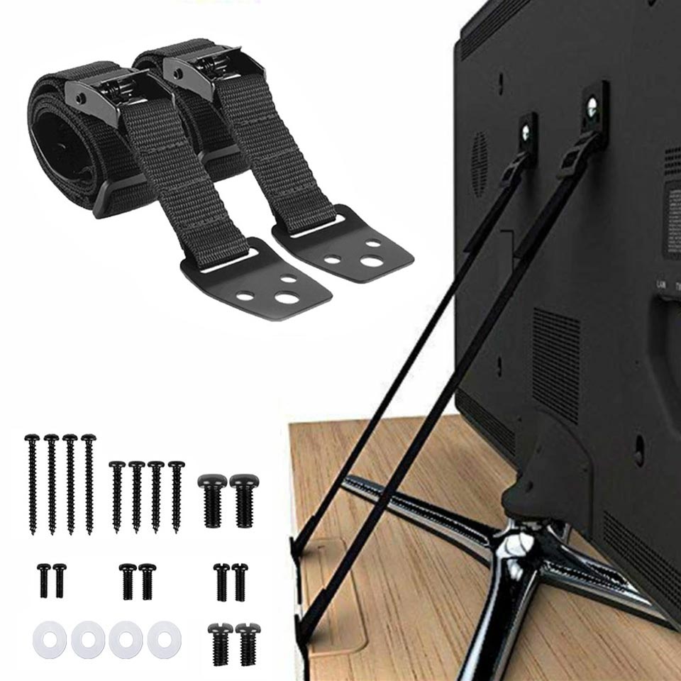 Furniture Hardware Locks - 2-pack verstelbare tv-veiligheidsriemen, zelfklevende anti-tip meubelankers